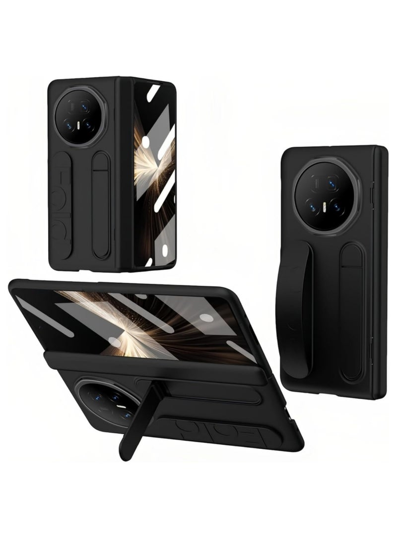 اووكاي جراب لهاتف Honor Magic V5 مع حامل وواقي شاشة، [حماية المفصلة وحزام المعصم]، غطاء واقٍ مقاوم للصدمات ومضاد لبصمات الأصابع لهاتف Honor Magic V5 (أسود) - Image 1