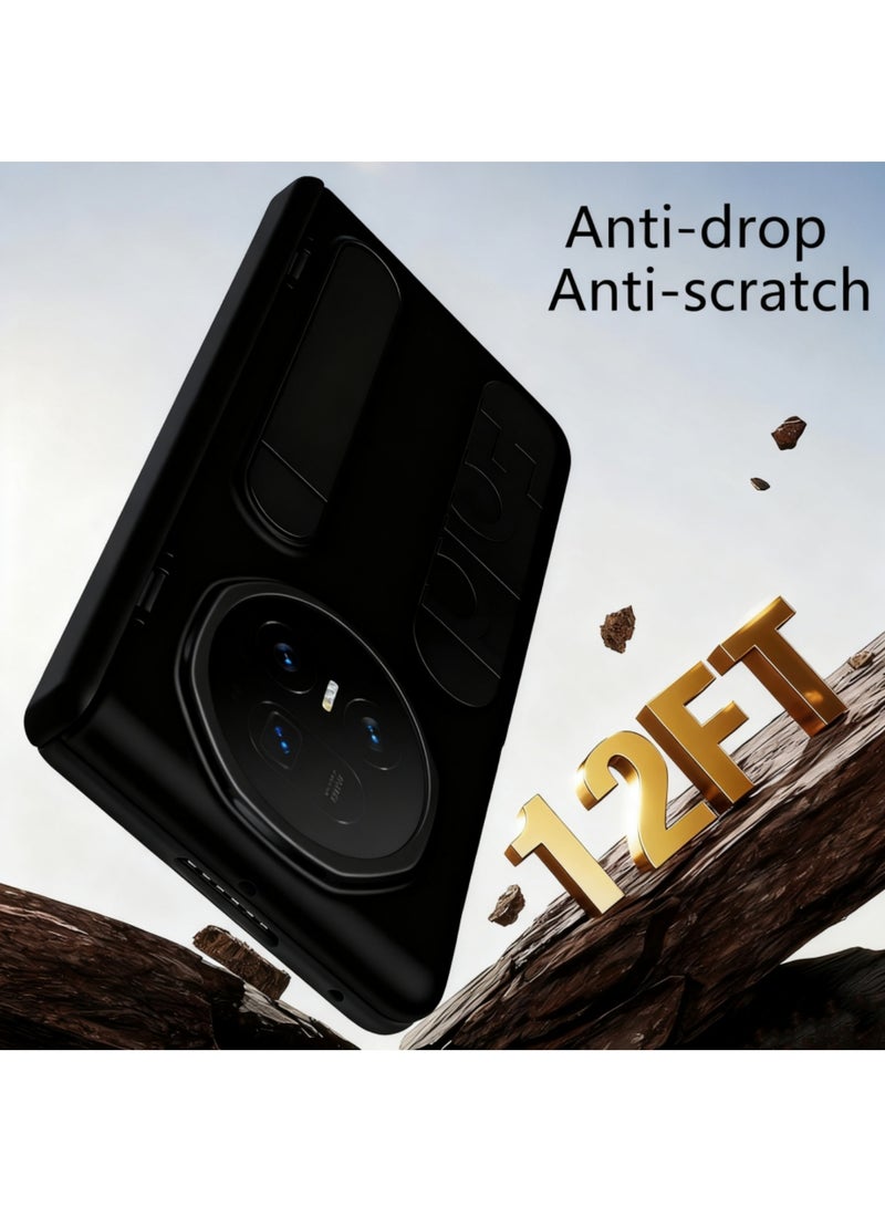 اووكاي جراب لهاتف Honor Magic V5 مع حامل وواقي شاشة، [حماية المفصلة وحزام المعصم]، غطاء واقٍ مقاوم للصدمات ومضاد لبصمات الأصابع لهاتف Honor Magic V5 (أسود) - Image 3