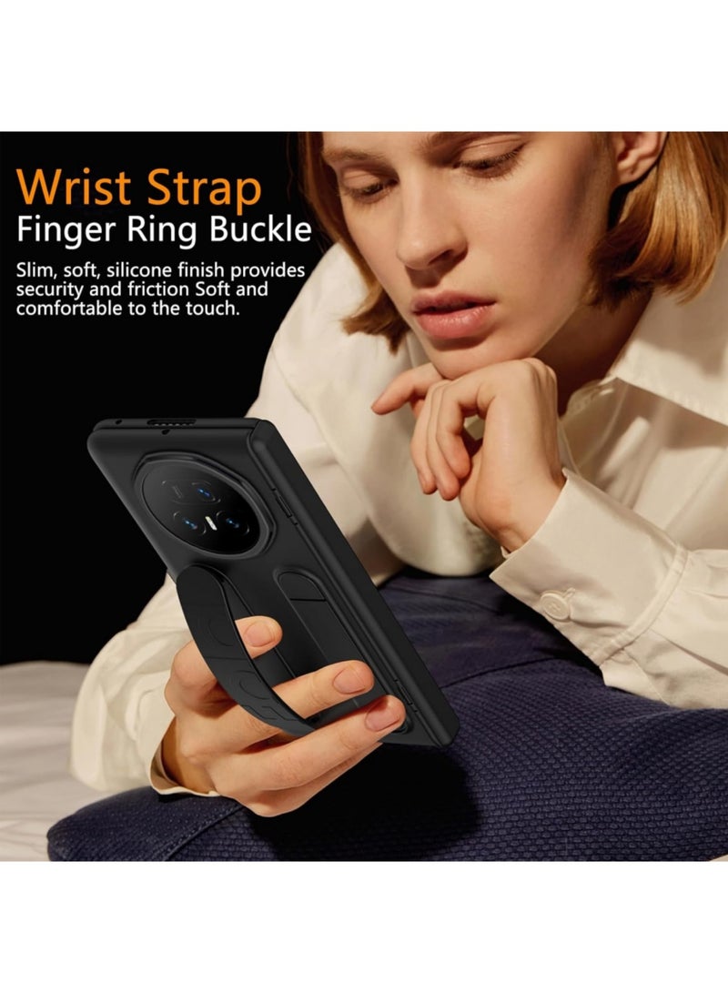 اووكاي جراب لهاتف Honor Magic V5 مع حامل وواقي شاشة، [حماية المفصلة وحزام المعصم]، غطاء واقٍ مقاوم للصدمات ومضاد لبصمات الأصابع لهاتف Honor Magic V5 (أسود) - Image 5