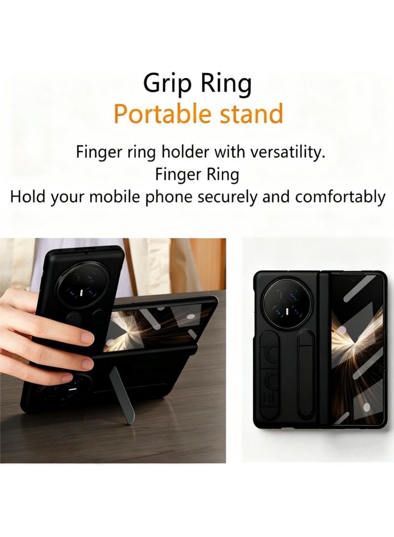 اووكاي جراب لهاتف Honor Magic V5 مع حامل وواقي شاشة، [حماية المفصلة وحزام المعصم]، غطاء واقٍ مقاوم للصدمات ومضاد لبصمات الأصابع لهاتف Honor Magic V5 (أسود) - Image 4