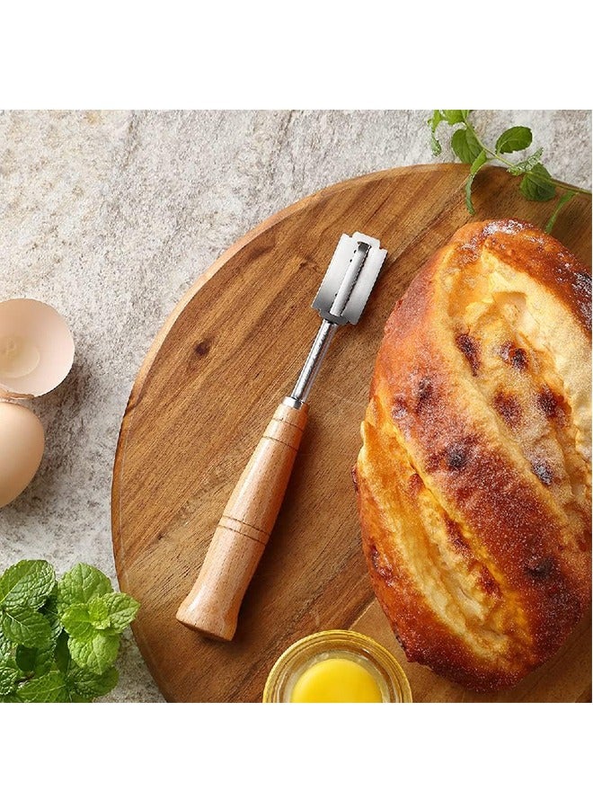 1 Set Sourdough Bread Lame Slicing Tool, Baking Sourdough Bread Starter Jar Razor Cutter, Dough Baking Cutter with Blades, Pastry Cutters Wooden Slicer for Bakers (Brown) - Image 4