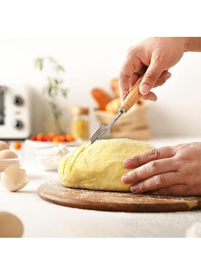 1 Set Sourdough Bread Lame Slicing Tool, Baking Sourdough Bread Starter Jar Razor Cutter, Dough Baking Cutter with Blades, Pastry Cutters Wooden Slicer for Bakers (Brown) - Image 5