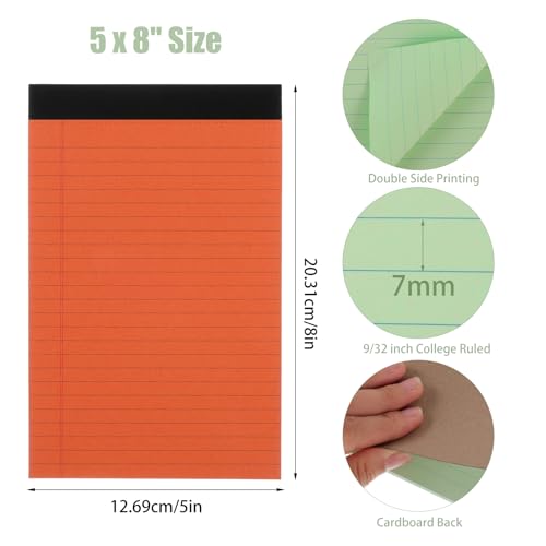 Thboxes 8 Packs Small Note Pads 5x8, Color Legal Pad 5x8 College Ruled Small Legal Pad Perforated Lined Writing Pads for Home, Study, Office, To-Do Lists, 50 Sheet/notepad, Multicolor - Image 3