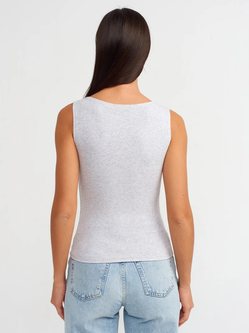 ديلفين 20847 Boat Neck Sleeveless Top-Grey Melange