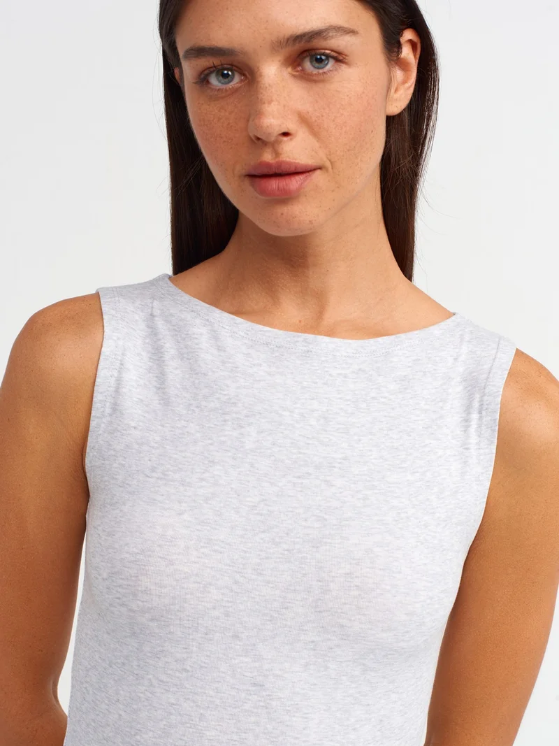 ديلفين 20847 Boat Neck Sleeveless Top-Grey Melange