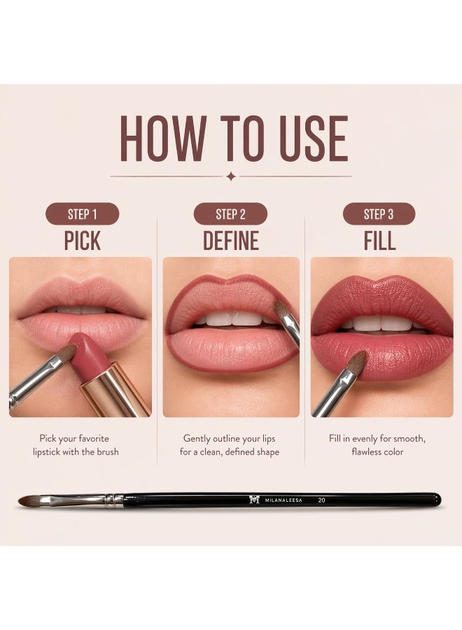 Lip Brush for Precise Lipstick Application – Professional Makeup Lip Brush for Lip Liner, Gloss & Balm – Small Detail Lip Applicator Brush – Milana Leesa - Image 5