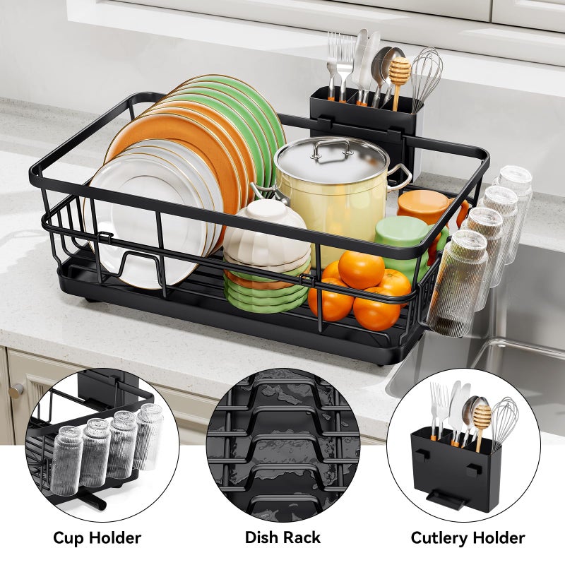 TOOLF Dish Drying Rack, Dish Racks for Kitchen Counter, Stainless Steel Sink Organization and Storage Essentials with Cutlery Holder, Dish Drainer, Home and Appartment Decor, 12.4''W x 16.5''L, Black - Image 5