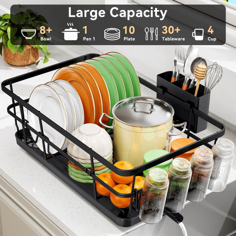 TOOLF Dish Drying Rack, Dish Racks for Kitchen Counter, Stainless Steel Sink Organization and Storage Essentials with Cutlery Holder, Dish Drainer, Home and Appartment Decor, 12.4''W x 16.5''L, Black - Image 3