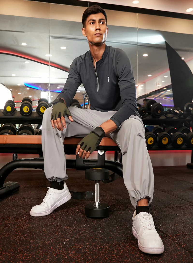 Campus Sutra CS Life Men's Charcoal Grey Basic Activewear T-Shirt For Casual Wear | Mock Neck | Long Sleeve | Anti-Odor | Dri-Fit | Jersey T-Shirt Crafted With Comfort Fit & High-Performance