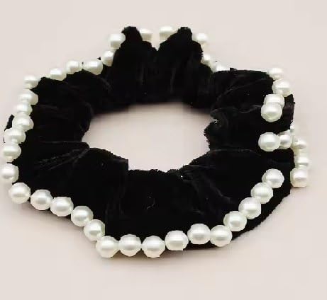 Generic HSTYLE STORE Pearl Velvet Hair Scrunchies Multicolour Pack of 3  - Image 5