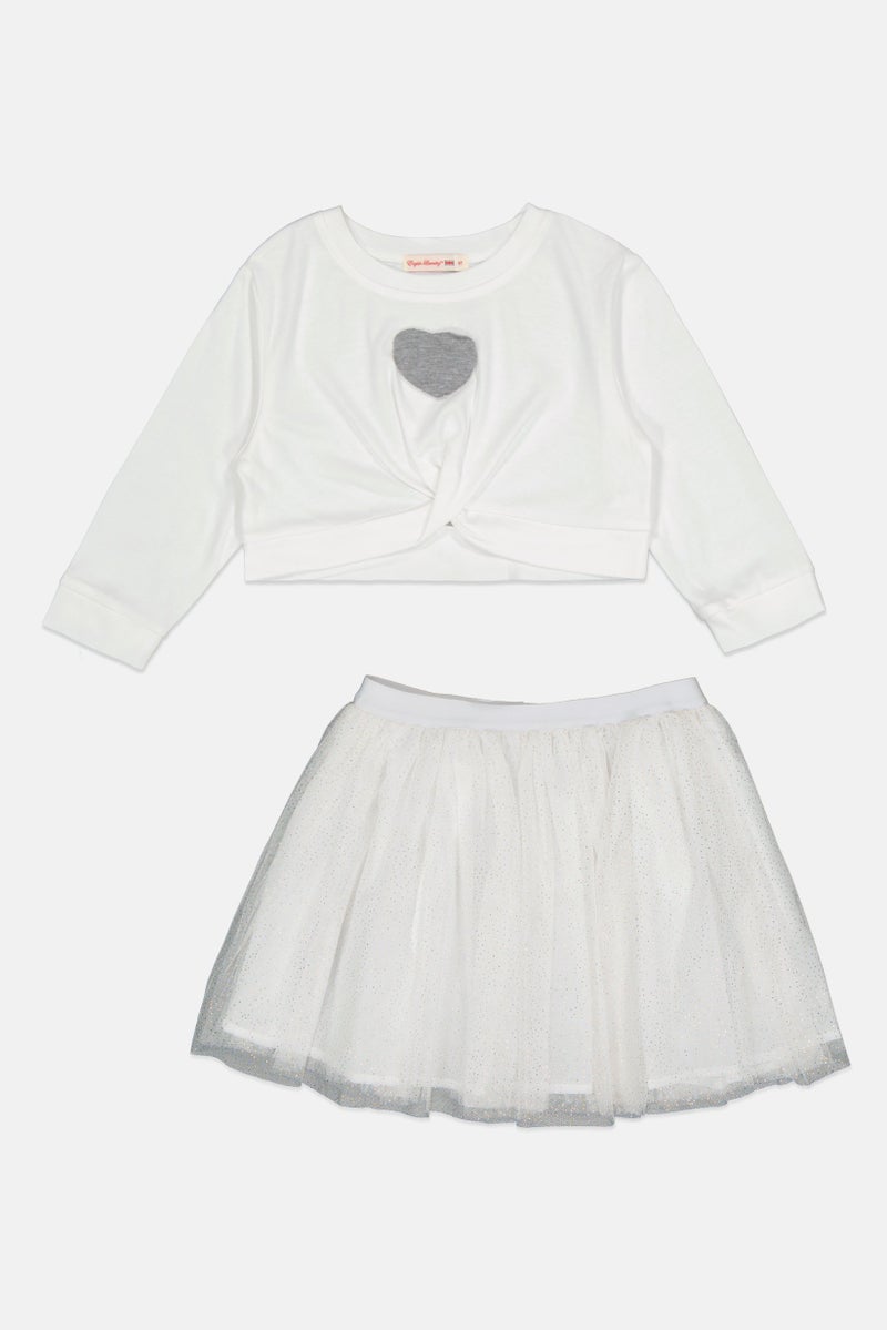 English Laundry Kids Girl 2 Pieces Solid Long Sleeve Top And Skirt Set, White - Image 1