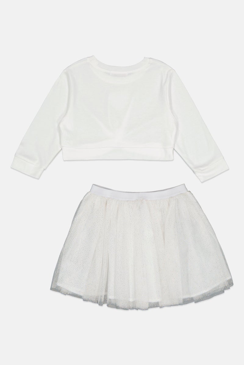 English Laundry Kids Girl 2 Pieces Solid Long Sleeve Top And Skirt Set, White - Image 2