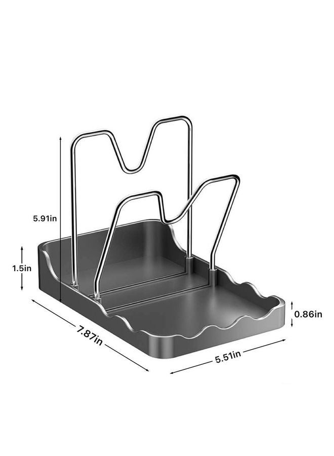 هومستر حامل غطاء الوعاء ومسند الملعقة، وغطاء طبقتين ومنظم غطاء الوعاء مع صينية قطرية، أواني متعددة الوظائف وغطاء الوعاء ورف حامل لأغطية الوعاء، ملعقات، ملاعق (أسود) - Image 2