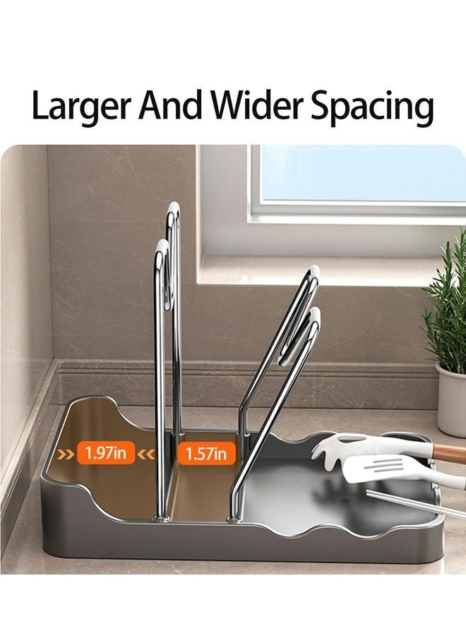 هومستر حامل غطاء الوعاء ومسند الملعقة، وغطاء طبقتين ومنظم غطاء الوعاء مع صينية قطرية، أواني متعددة الوظائف وغطاء الوعاء ورف حامل لأغطية الوعاء، ملعقات، ملاعق (أسود) - Image 5