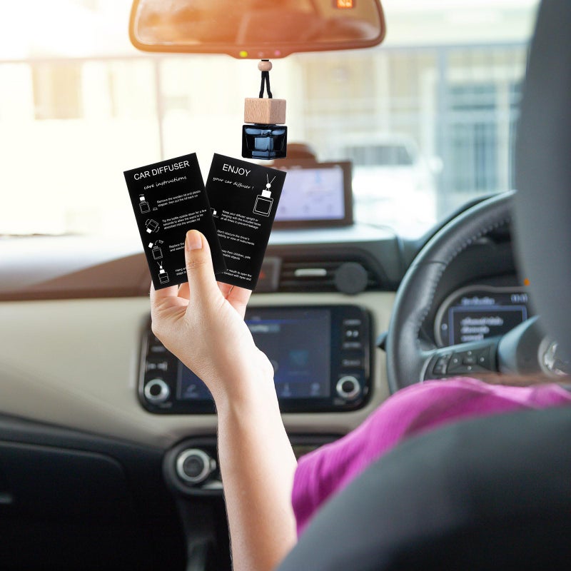 Daisyinner 100 Sets Car Diffuser Bottles Empty Bulk Hanging Car Air Freshener Diffuser Bottles Bulk Glass Perfume Holder With Instruction Cards For Essential Oil Fragrance Pendant(Square Black) - Image 5