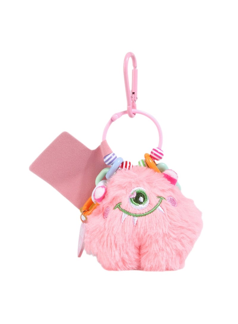 Cute Big-Eyed Little Monster Keychain Plush Doll Pendant Car Keychain Exquisite Schoolbag Pendant (Pink)