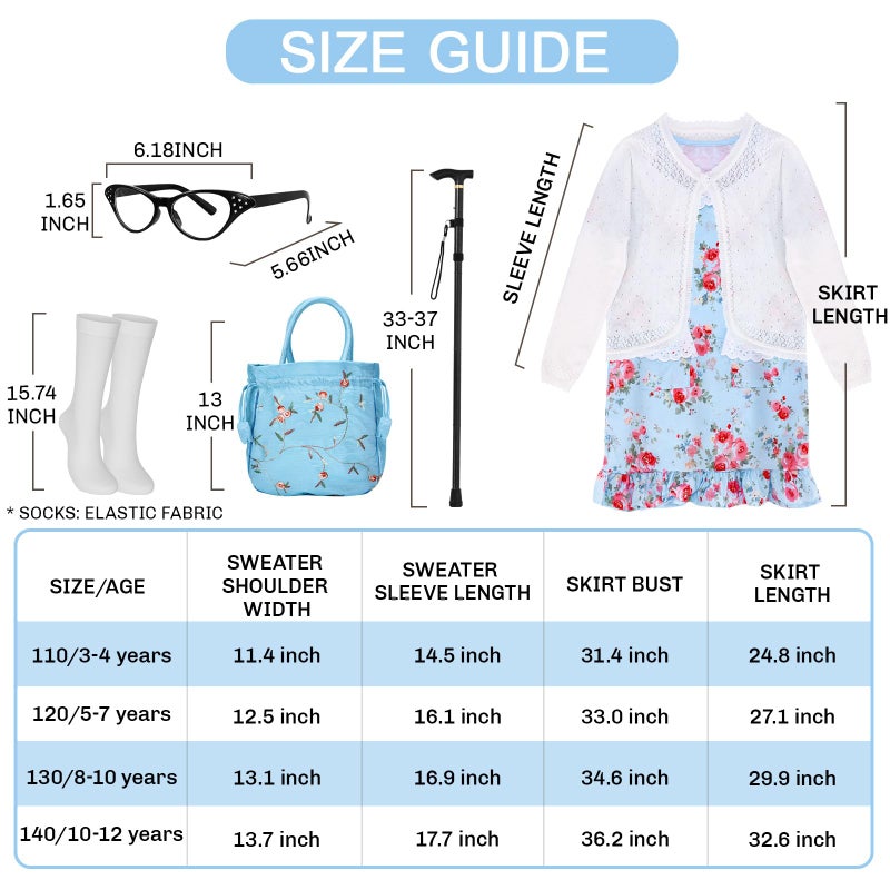 Mgparty 100Th Day Of School Costume For Girls  Old Lady Costume For Kids  Grandma Cosplay Dress Up (3-4 Years) - Image 2