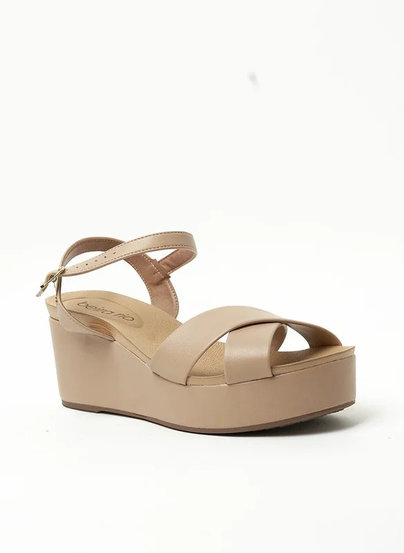 بيرا ريو Beira Rio Ladies Wedge Sandals Beige | Made In Brazil