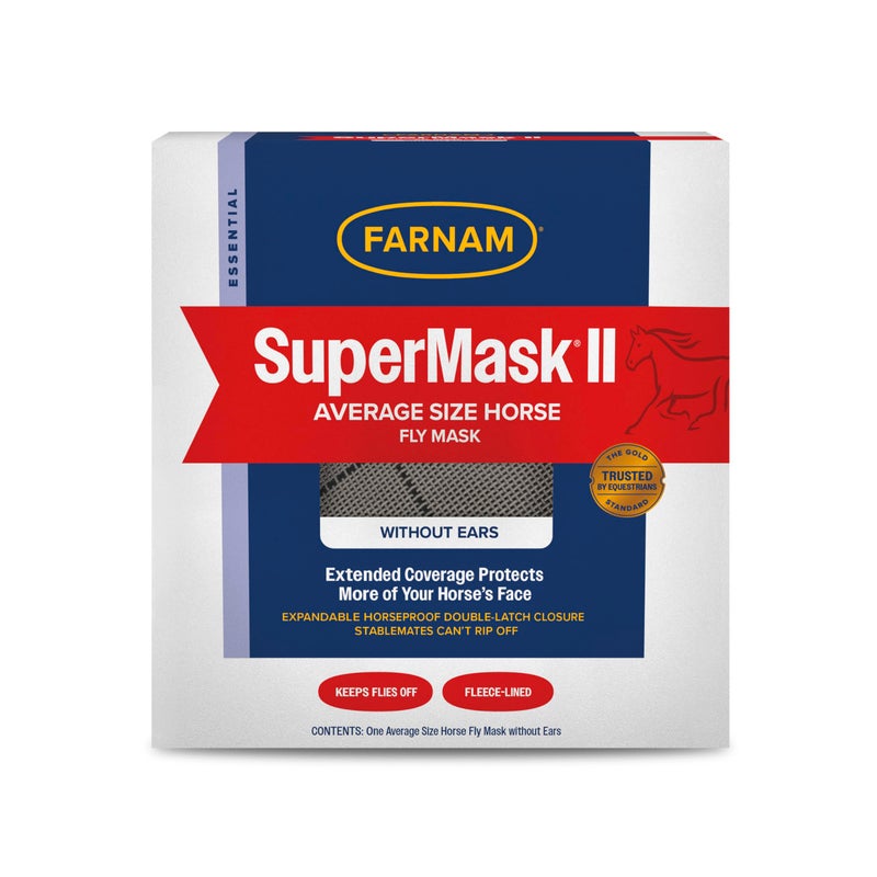 Farnam SuperMask II horse fly mask without ears, extended coverage, protects eyes from insects and debris, adjustable throat latch, Average Horse Size - Image 1