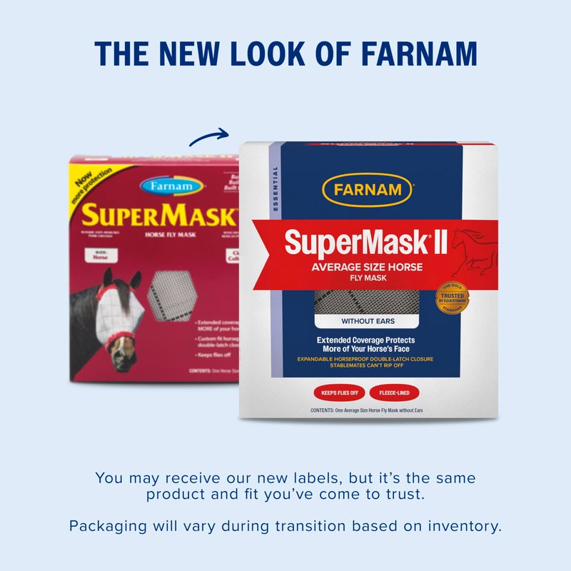Farnam SuperMask II horse fly mask without ears, extended coverage, protects eyes from insects and debris, adjustable throat latch, Average Horse Size - Image 2