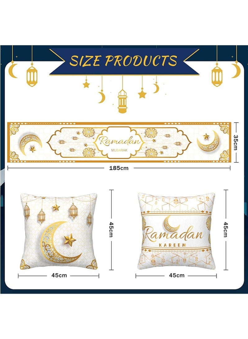 توبيتش أغطية وسائد رمضان، مفرش طاولة رمضان، زينة رمضان، مع مفرش طاولة و 4 قطع أغطية وسائد زخرفية للمنزل - Image 2