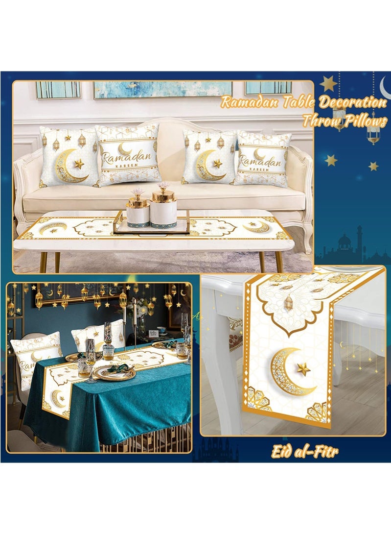 توبيتش أغطية وسائد رمضان، مفرش طاولة رمضان، زينة رمضان، مع مفرش طاولة و 4 قطع أغطية وسائد زخرفية للمنزل - Image 4