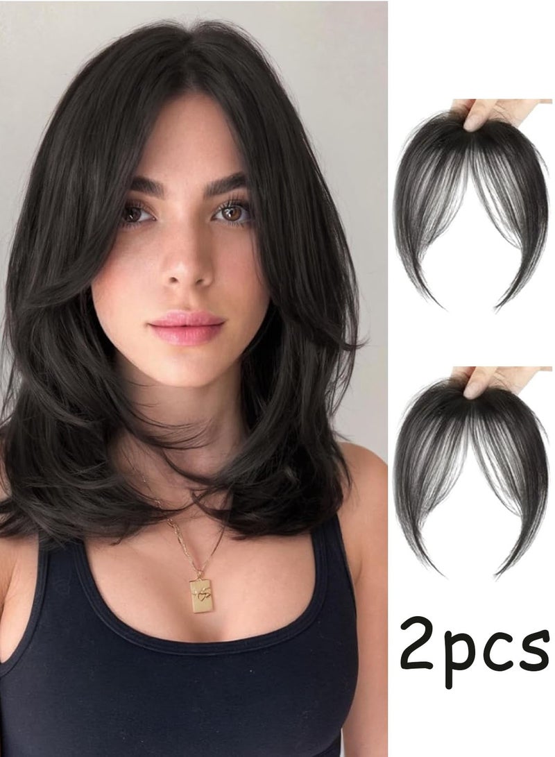 2 PCS Bangs Hair Clip in Bangs Fringe with Temples Hairpieces for Women Hair Bangs Extension for Daily Wear (Natural black) - Image 1