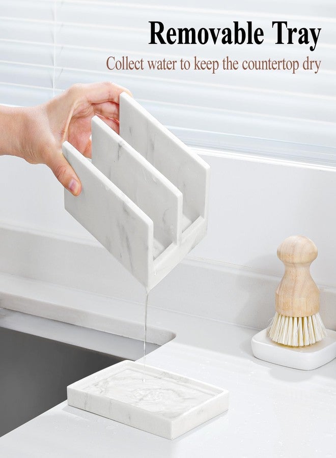 Luxspire Kitchen Sponge Holder, Dish Sponge Holder with with Drain Tray, Marble Sponge Holder for Kitchen Sink, Kitchen Sink Caddy 2 Compartments, Gravel White - Image 3