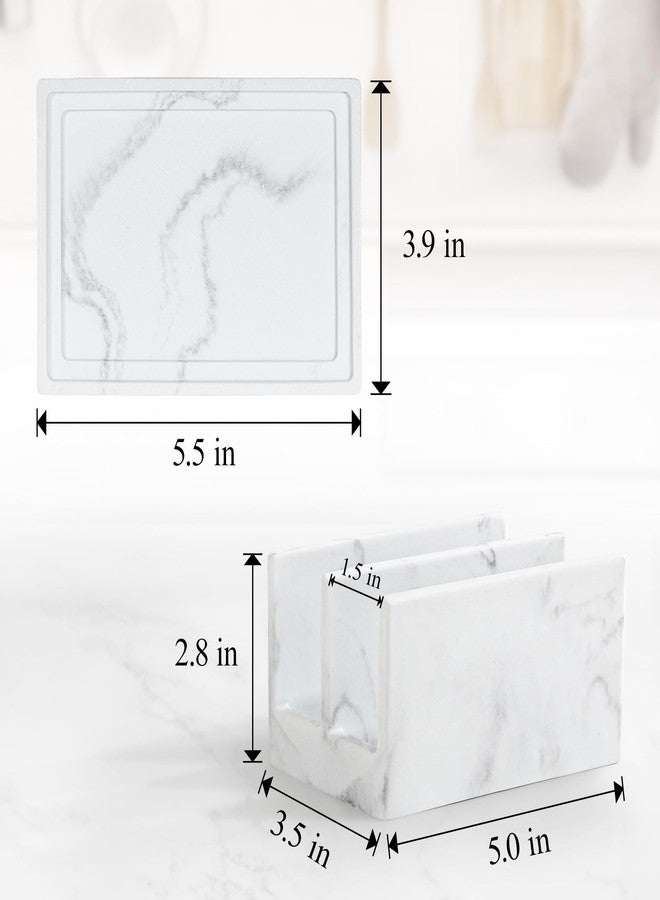 Luxspire Kitchen Sponge Holder, Dish Sponge Holder with with Drain Tray, Marble Sponge Holder for Kitchen Sink, Kitchen Sink Caddy 2 Compartments, Gravel White - Image 5