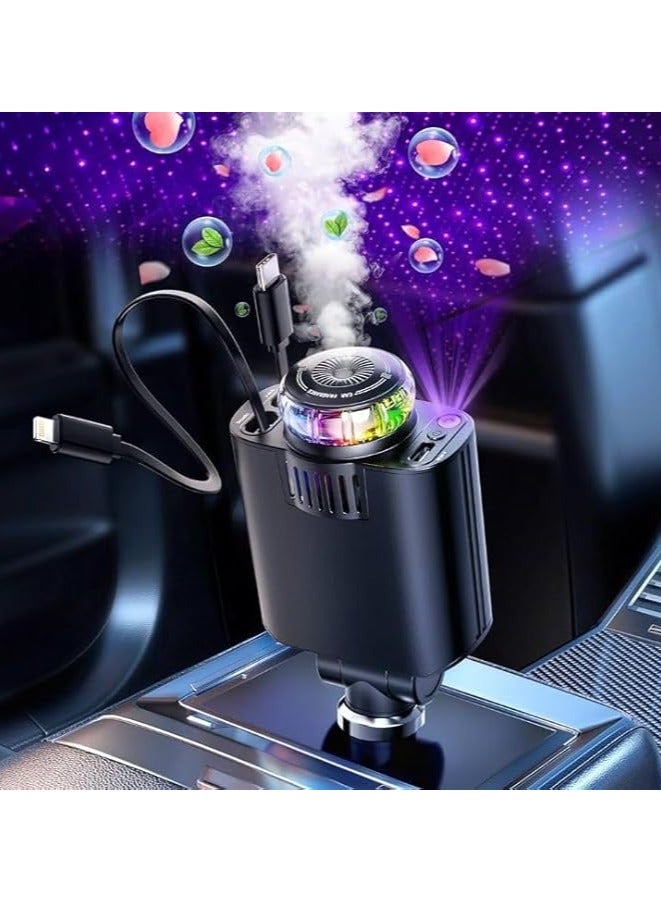 RaboS شاحن سيارة 5 في 1 وضوء النجوم مع معطر جو - اشحن الأجهزة بسرعة باستخدام منافذ USB المتعددة، واستمتع بأضواء LED المرصعة بالنجوم المهدئة، وحافظ على رائحة سيارتك منعشة مع موزع رائحة مدمج. - Image 1
