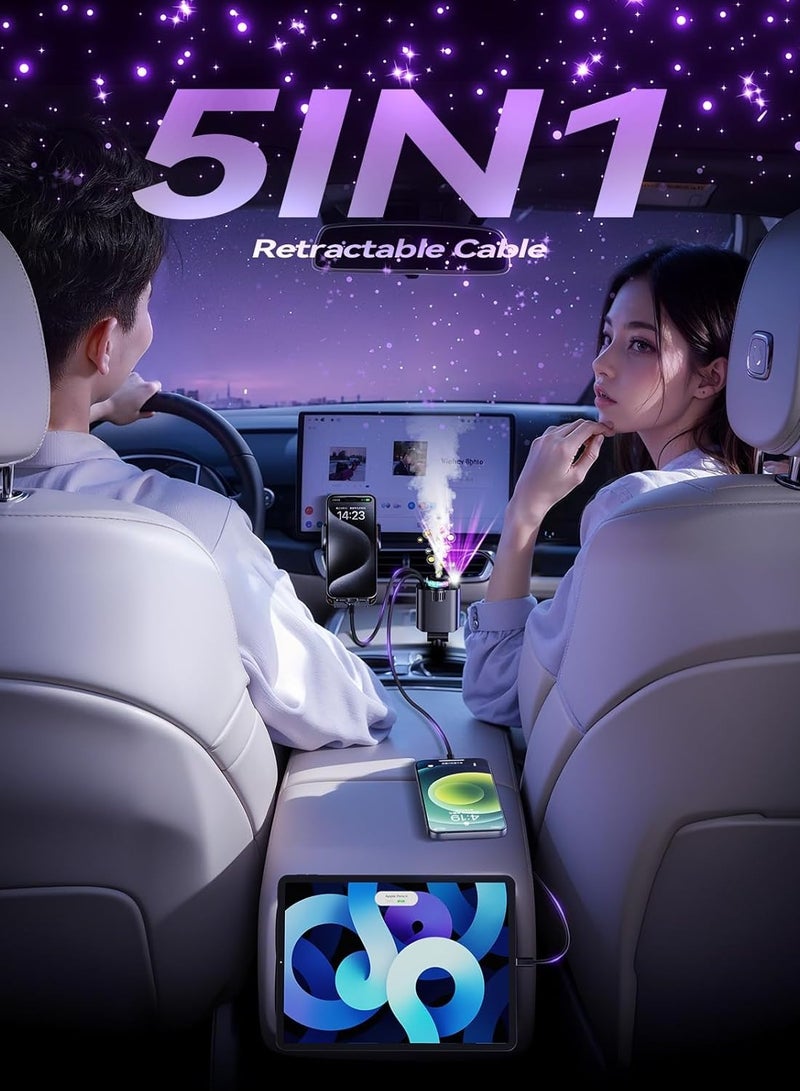 RaboS شاحن سيارة 5 في 1 وضوء النجوم مع معطر جو - اشحن الأجهزة بسرعة باستخدام منافذ USB المتعددة، واستمتع بأضواء LED المرصعة بالنجوم المهدئة، وحافظ على رائحة سيارتك منعشة مع موزع رائحة مدمج. - Image 3