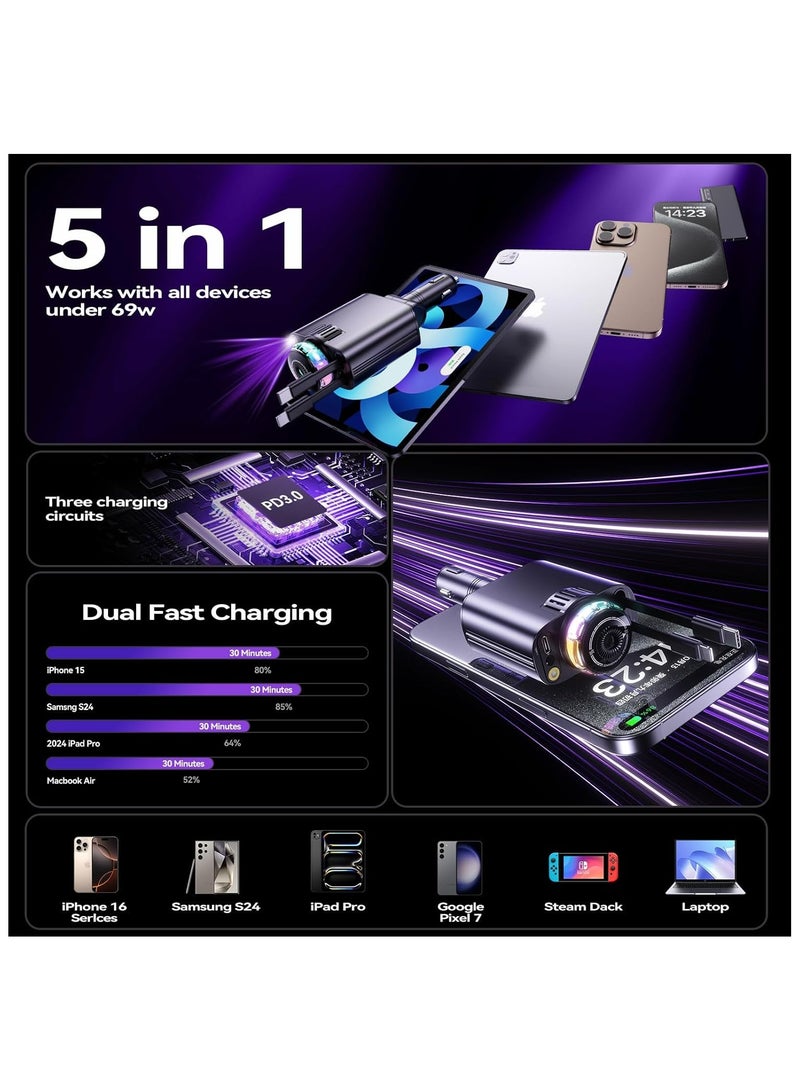 RaboS شاحن سيارة 5 في 1 وضوء النجوم مع معطر جو - اشحن الأجهزة بسرعة باستخدام منافذ USB المتعددة، واستمتع بأضواء LED المرصعة بالنجوم المهدئة، وحافظ على رائحة سيارتك منعشة مع موزع رائحة مدمج. - Image 4