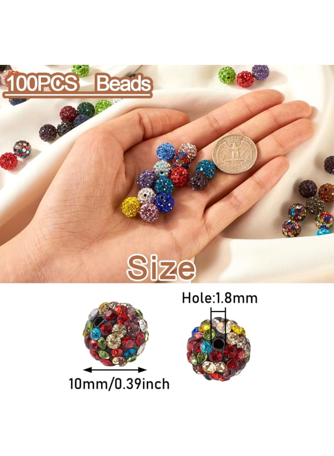 100 قطعة 10 مللي متر شامبالا تمهيد ديسكو الكرة حبيبات صلصال مختلط اللون بوليمر كلاي جولة حجر الراين الخرز دلايات لصنع المجوهرات