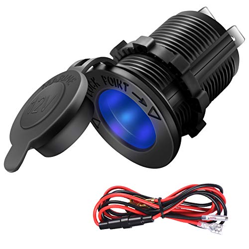 ZHSMS Cigarette Lighter Socket Car Marine Motorcycle ATV RV Lighter Socket Power Outlet Socket Receptacle 12V Waterproof Plug LED Blue by ZHSMS - Image 1