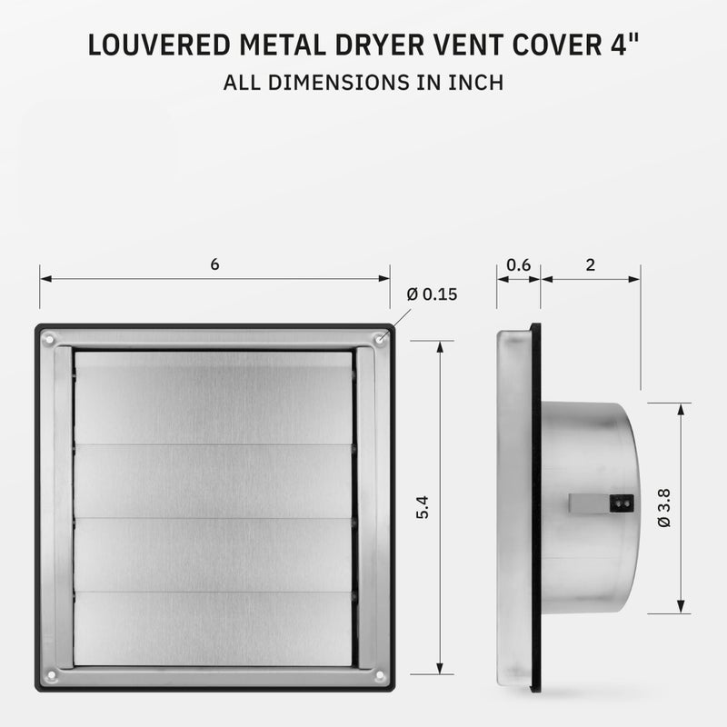 calimaeroÂ® VKE 6" Inch Dryer Vent Cover â€“ Outdoor Stainless Steel Grille with Moving Flaps â€“ Fits Only with Metal Ducts for HVAC & Dryer Systems - Image 2