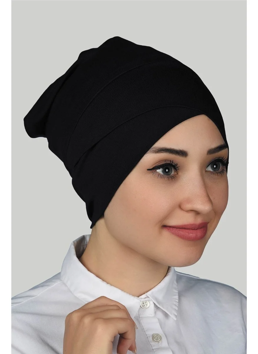 التوبة Cross Outer Hijab Bonnet Combed Cotton - Navy Blue