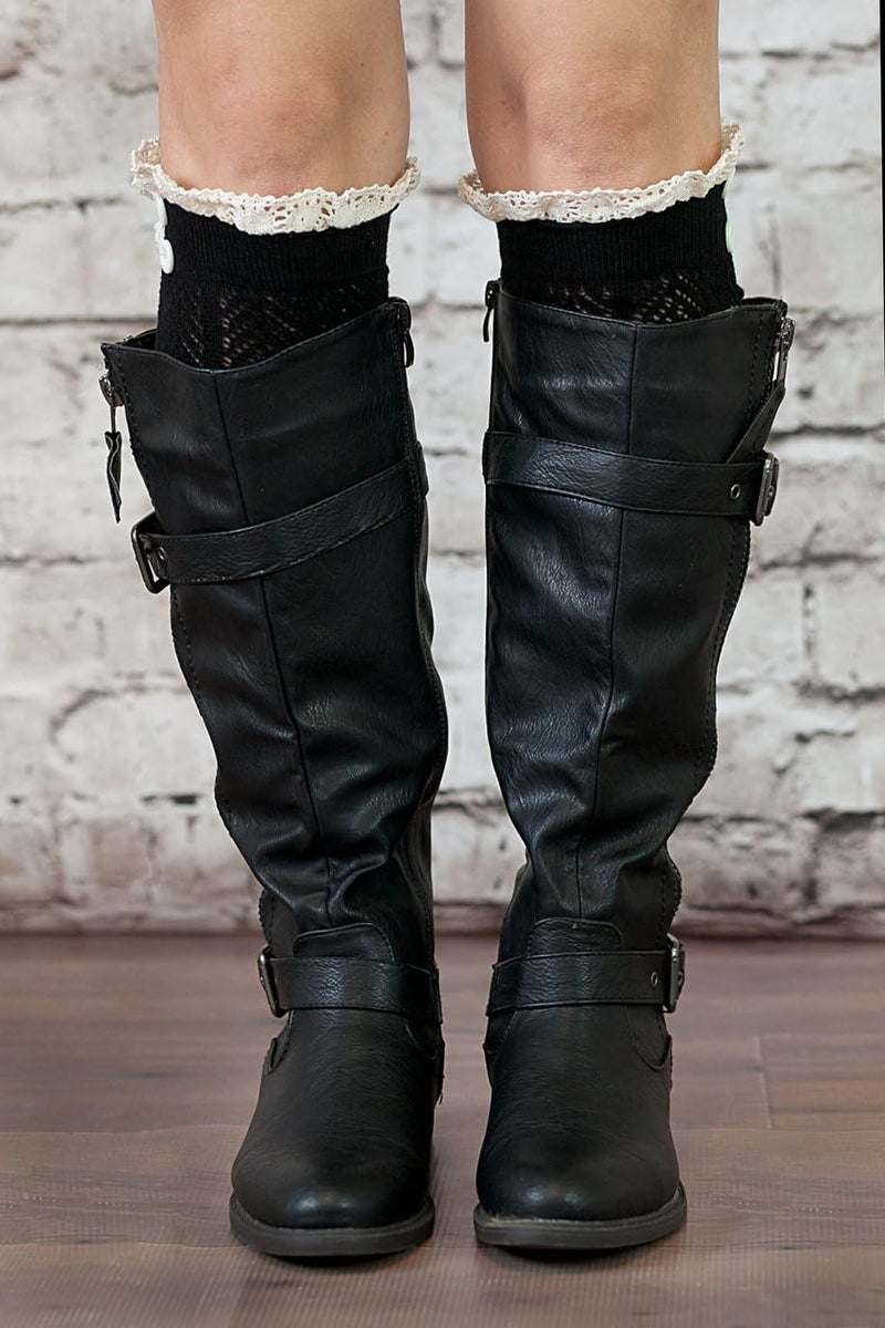 Modern Boho The Original Button Boot Socks with Lace Trim Boutique Socks - Image 3