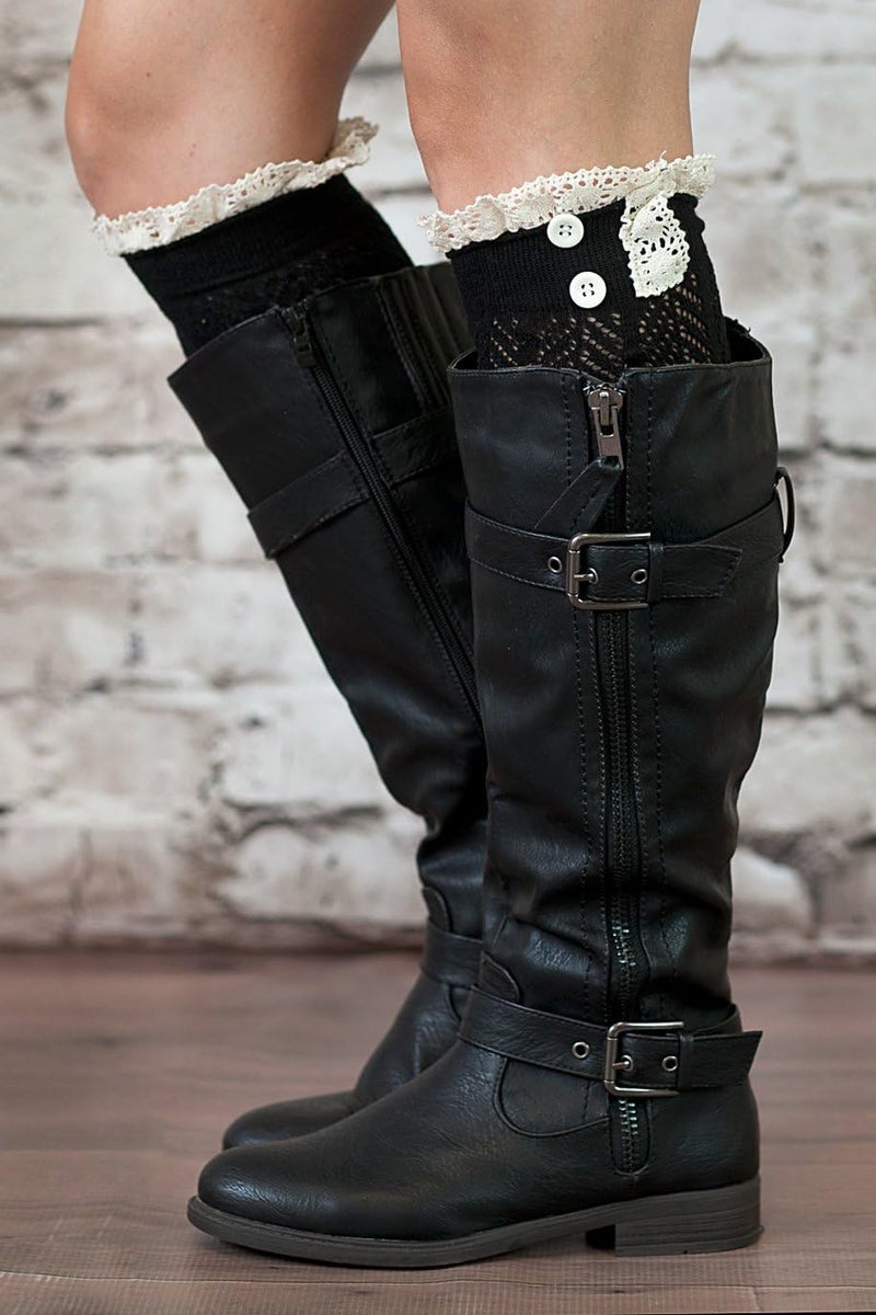Modern Boho The Original Button Boot Socks with Lace Trim Boutique Socks - Image 2