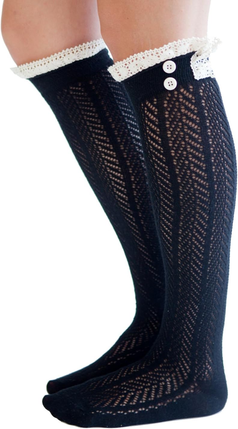 Modern Boho The Original Button Boot Socks with Lace Trim Boutique Socks - Image 1