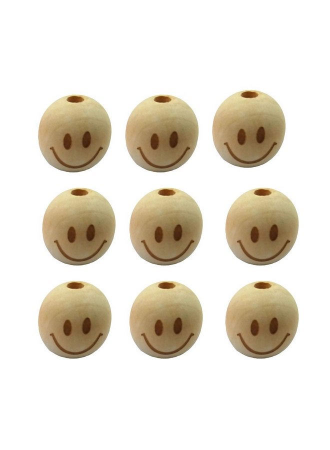 Alenybeby Alenybeby 50pcs 20mm Round Natural Wood Beads Laser Printing Smile face Beads Necklace Wooden Beads for Key Chain Jewelry Making (Smiley face 50pcs) - Image 1