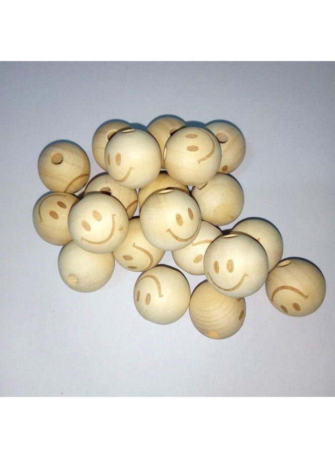 Alenybeby Alenybeby 50pcs 20mm Round Natural Wood Beads Laser Printing Smile face Beads Necklace Wooden Beads for Key Chain Jewelry Making (Smiley face 50pcs) - Image 4