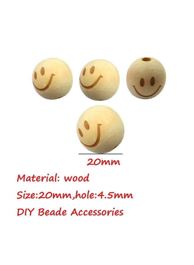 Alenybeby Alenybeby 50pcs 20mm Round Natural Wood Beads Laser Printing Smile face Beads Necklace Wooden Beads for Key Chain Jewelry Making (Smiley face 50pcs) - Image 2