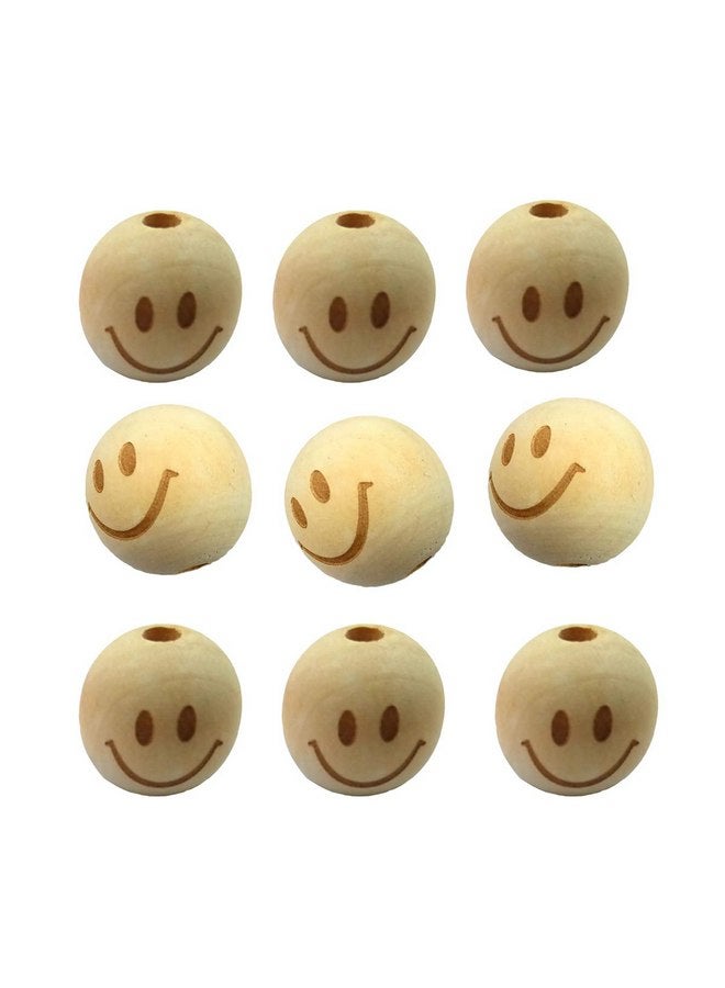 Alenybeby Alenybeby 50pcs 20mm Round Natural Wood Beads Laser Printing Smile face Beads Necklace Wooden Beads for Key Chain Jewelry Making (Smiley face 50pcs) - Image 3