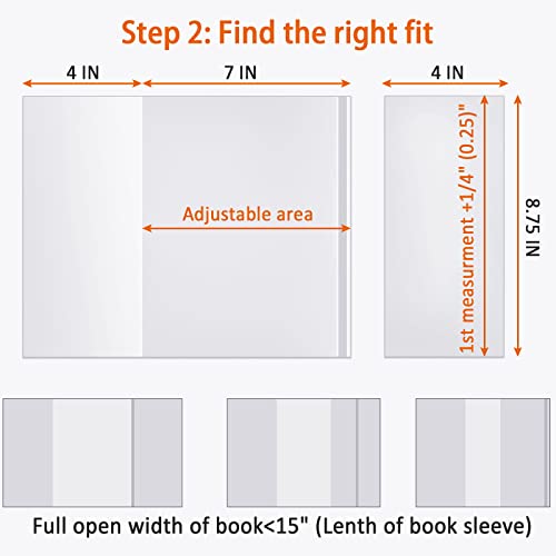 tutata Clear Book Covers 50 PCS for 8 1/2" Tall Books, Adjustable Book Covers, Protect Against Wear and Tear, Water and Dust, Archival Safe, Adjustable for Book Size: 8 1/2" Tall x Up to 15" Long (50 Pack) - Image 4