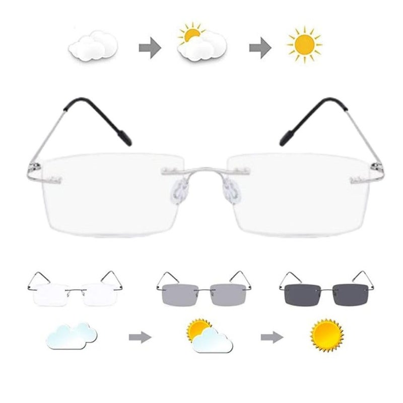 RedEx نظارات ريدكس فوتوكروميك بدون إطار زيرو باور مع عدسات مضادة للوهج لحجب الأشعة الضارة بتصميم مستطيل بدون إطار - Image 2