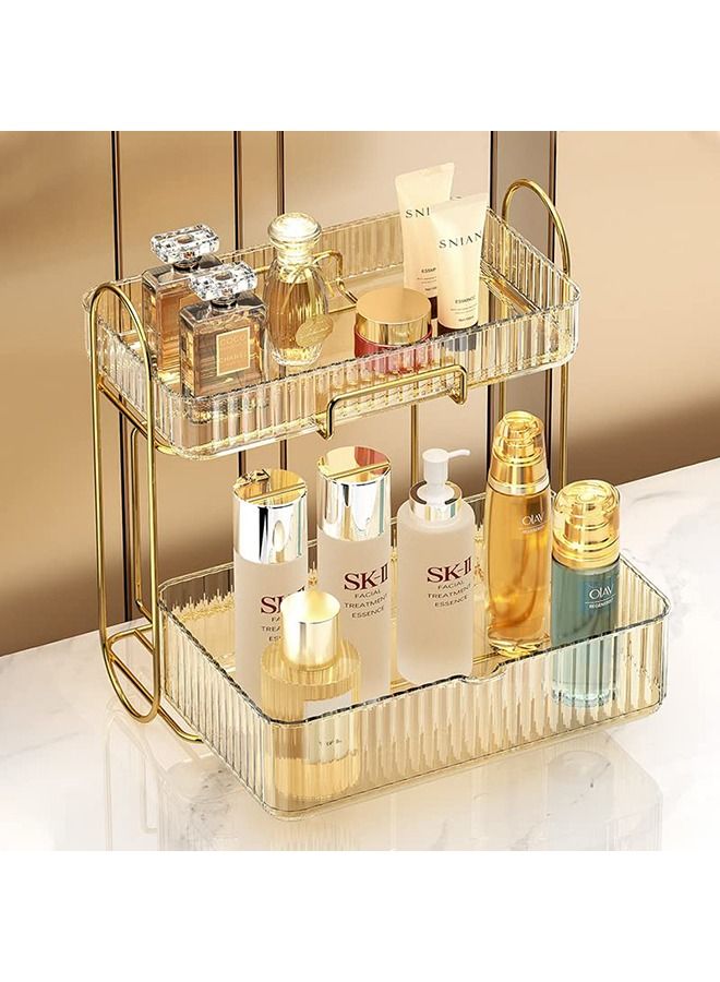 XiuWoo Multi-layer Makeup Organization Storage Removable Golden Lipstick Perfume Cosmetic Skin Care Product Storage Rack Bathroom Corner Shelf Organizer Accessories (Amber) - Image 3