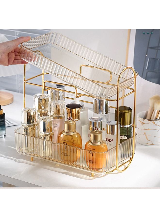 XiuWoo Multi-layer Makeup Organization Storage Removable Golden Lipstick Perfume Cosmetic Skin Care Product Storage Rack Bathroom Corner Shelf Organizer Accessories (Amber) - Image 4
