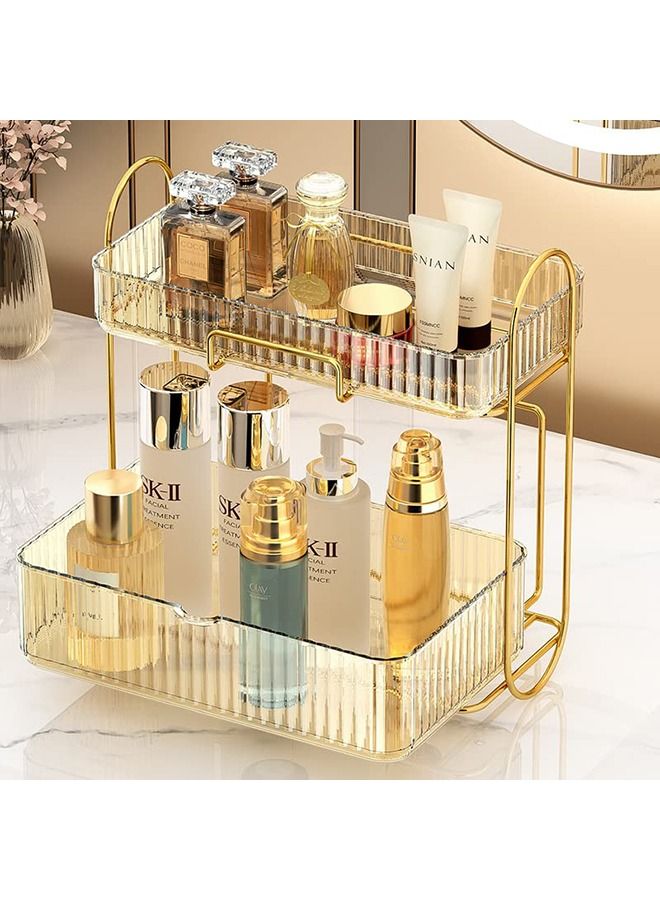 XiuWoo Multi-layer Makeup Organization Storage Removable Golden Lipstick Perfume Cosmetic Skin Care Product Storage Rack Bathroom Corner Shelf Organizer Accessories (Amber) - Image 2