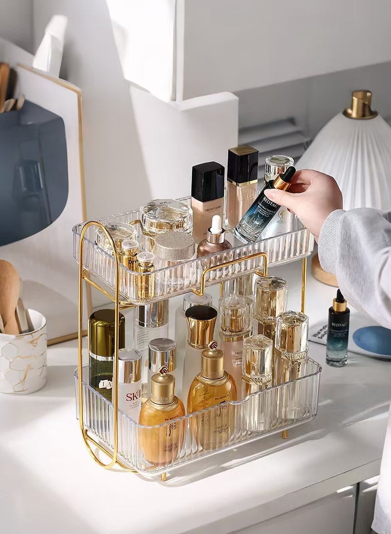 XiuWoo Multi-layer Makeup Organization Storage Removable Golden Lipstick Perfume Cosmetic Skin Care Product Storage Rack Bathroom Corner Shelf Organizer Accessories (Amber) - Image 1