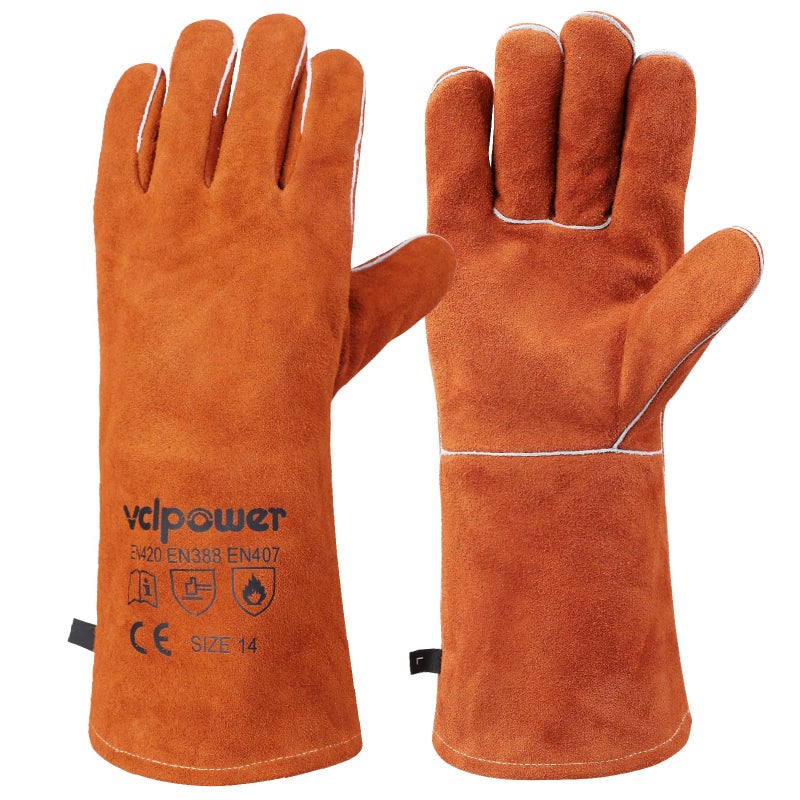 vclpower Welding Gloves Fire Heat Resistant 14IN Fireproof Leather for Welding Fire Pit Wood Stove Campfire Furnace BBQ BakingGrill Oven Stick Mig Tig Gear Gift for Man L - Image 2